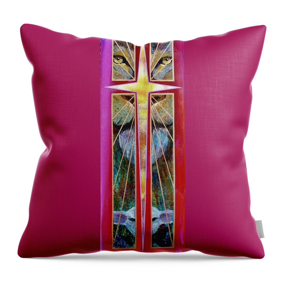Christian Art Throw Pillow featuring the painting Lion and the Lamb by Alan Johnson