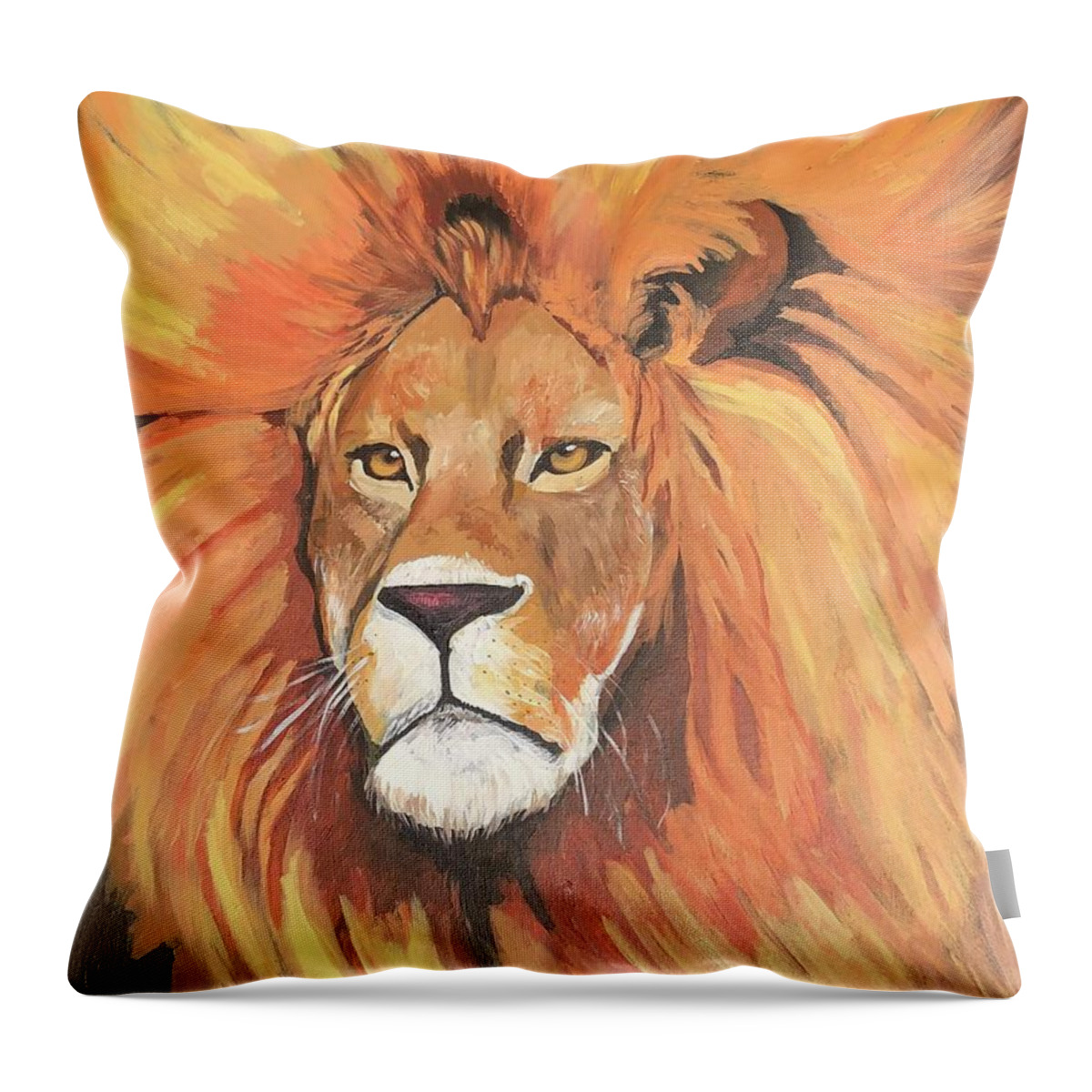  Throw Pillow featuring the painting Lion by Jam Art