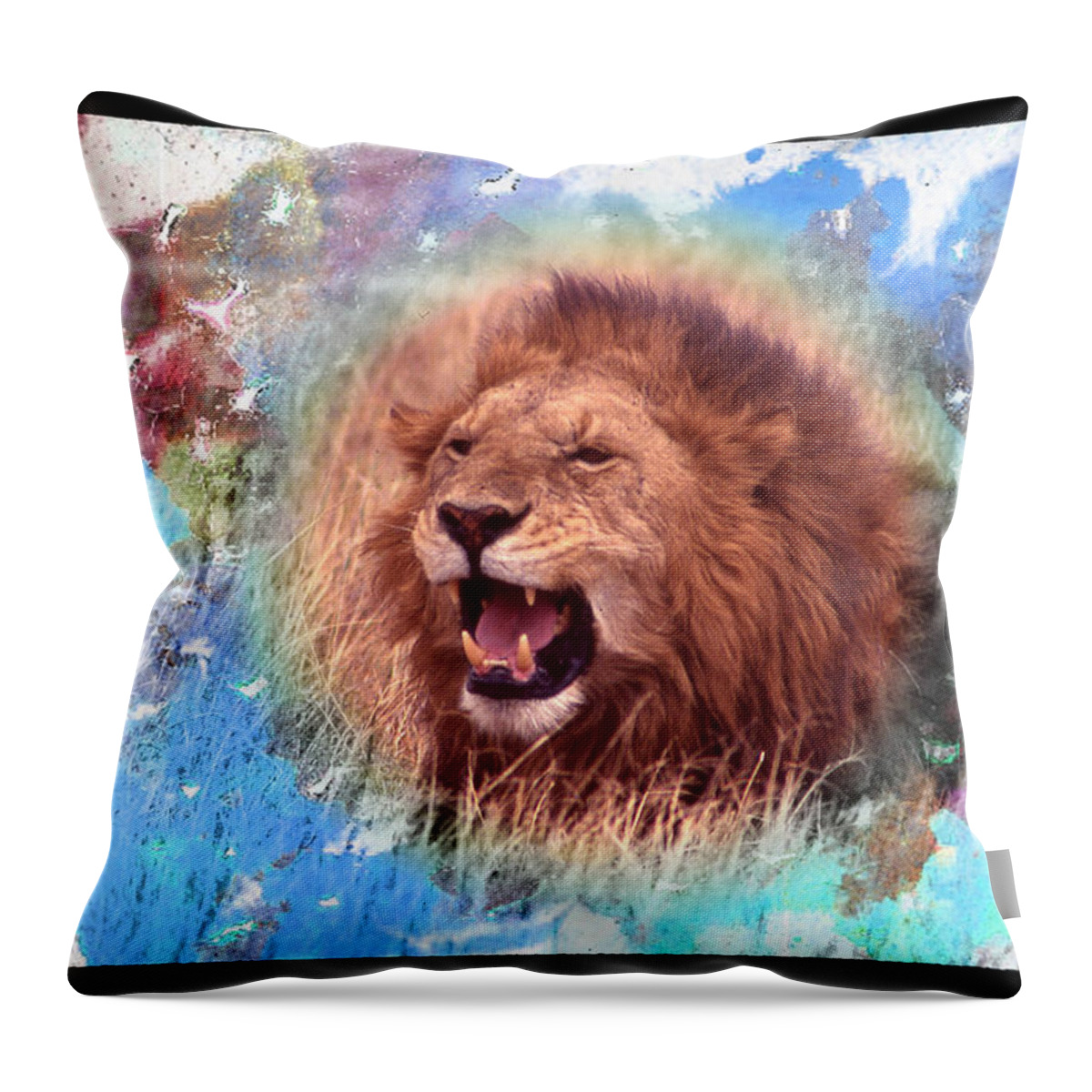 Lion Throw Pillow featuring the digital art Lion Roaring by Russel Considine