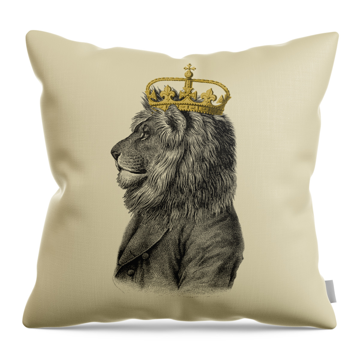 Lion Throw Pillow featuring the digital art Lion the King of the jungle by Madame Memento