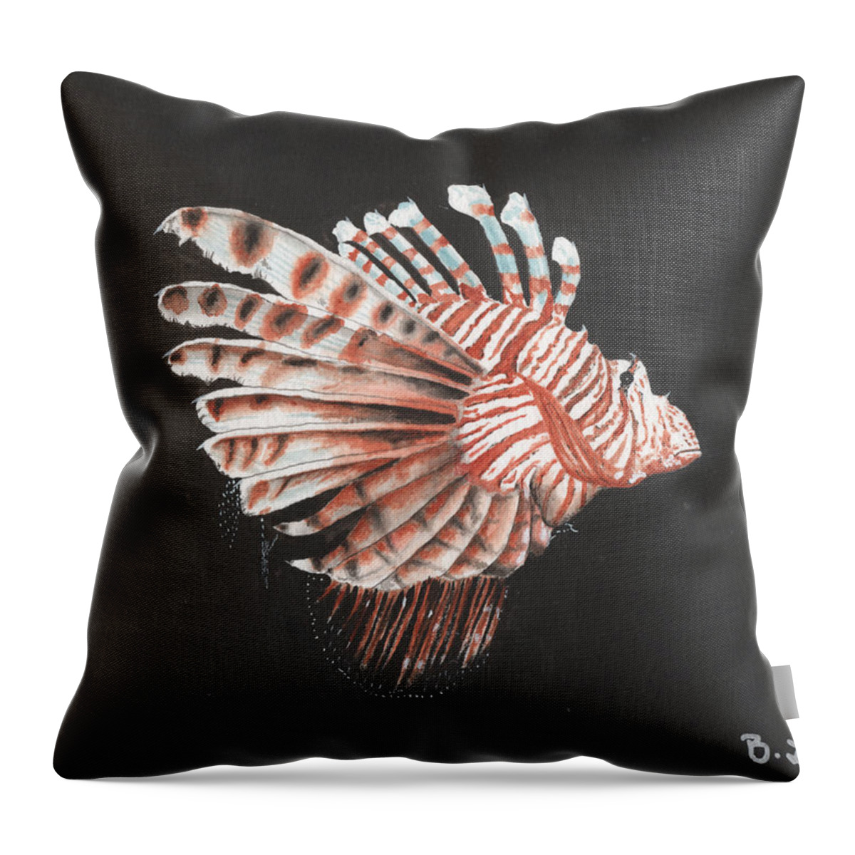 Lionfish Throw Pillow featuring the painting Lionfish by Bob Labno
