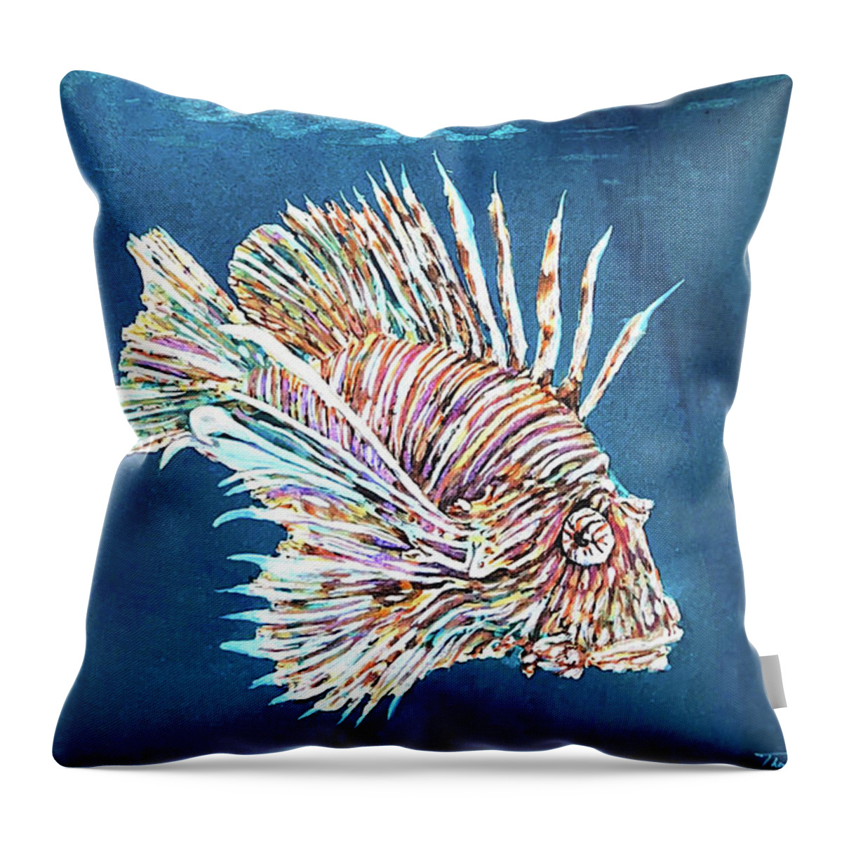 Lionfish Throw Pillow featuring the painting Lionfish by Thomas Hamm