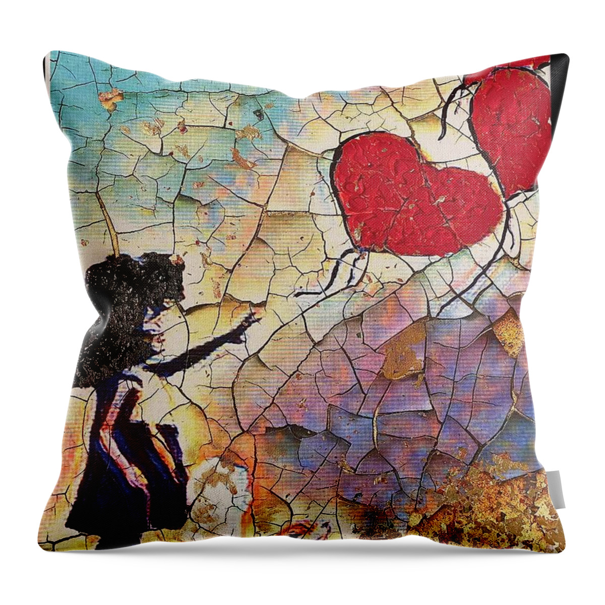  Throw Pillow featuring the painting Little Girl w/Balloons 2.0 by Angie ONeal