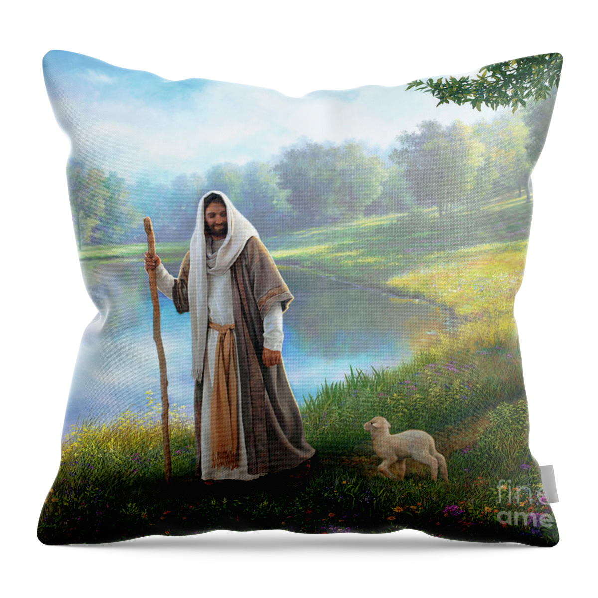Jesus Throw Pillow featuring the painting Little Lamb by Greg Olsen