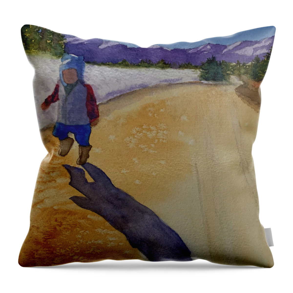 Colorado Throw Pillow featuring the painting Little Man, Big Shadow by Sue Carmony