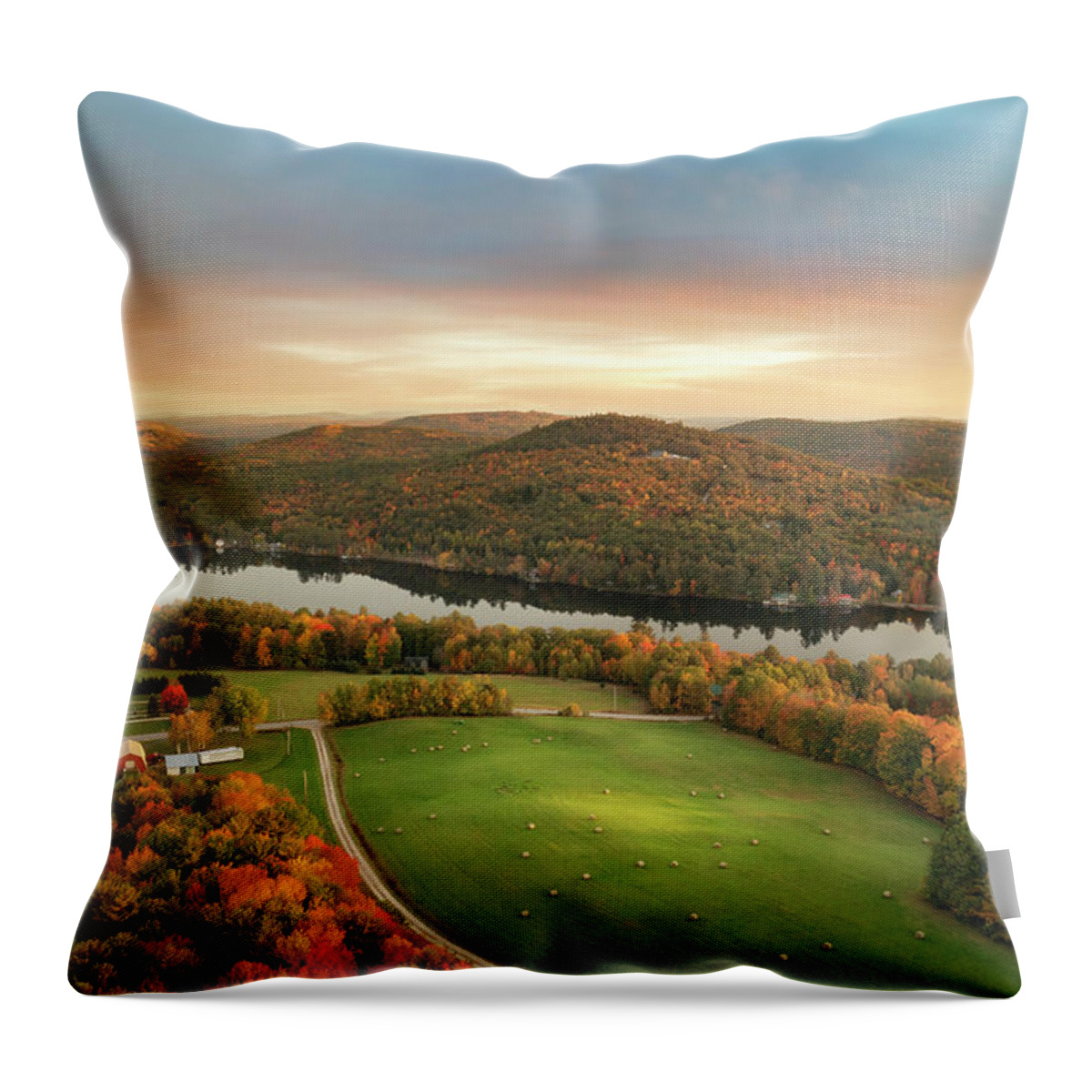 #norway#maine#pennesseewassee#sunset#summer#drone#photography#la Throw Pillow featuring the photograph Little Pennesseewassee Sunset by Darylann Leonard Photography
