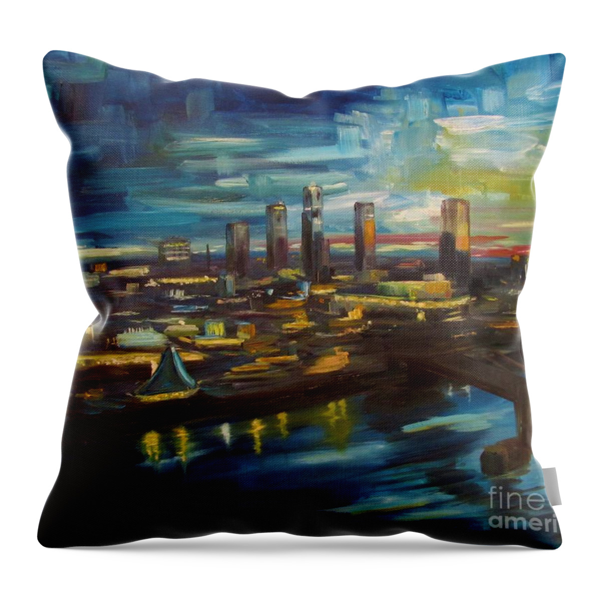 Oil Painting Throw Pillow featuring the painting Little Rock Twilight by Sherrell Rodgers
