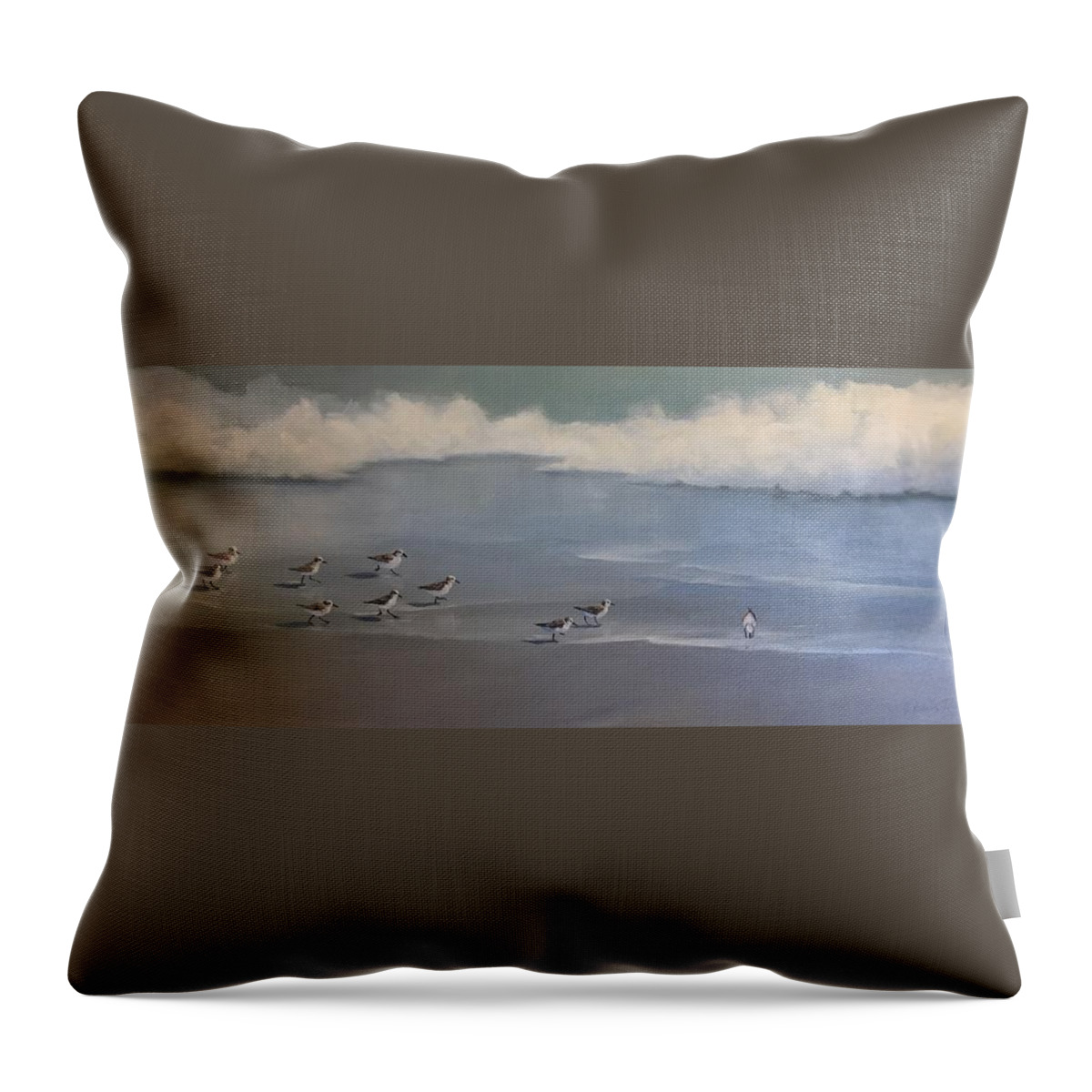Sandpipers Throw Pillow featuring the painting Little Sandpipers by Judy Rixom