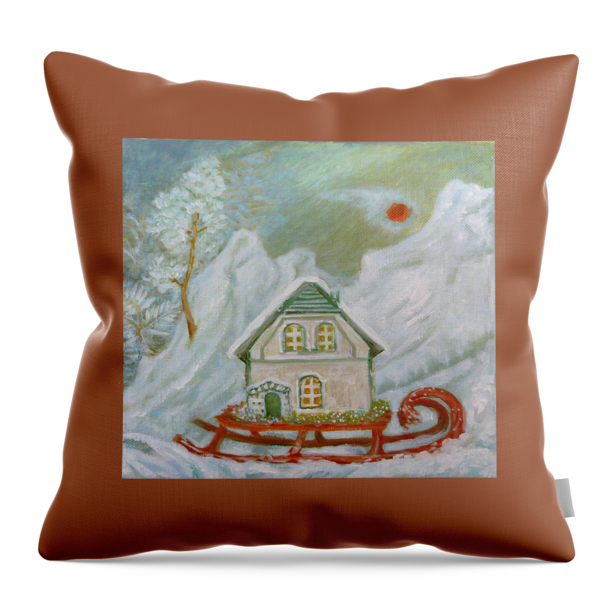 Little Winter Throw Pillow featuring the painting Little winter by Elzbieta Goszczycka
