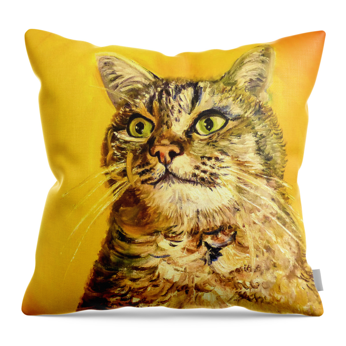 Brown Throw Pillow featuring the painting Litty Kitty by Rowan Lyford