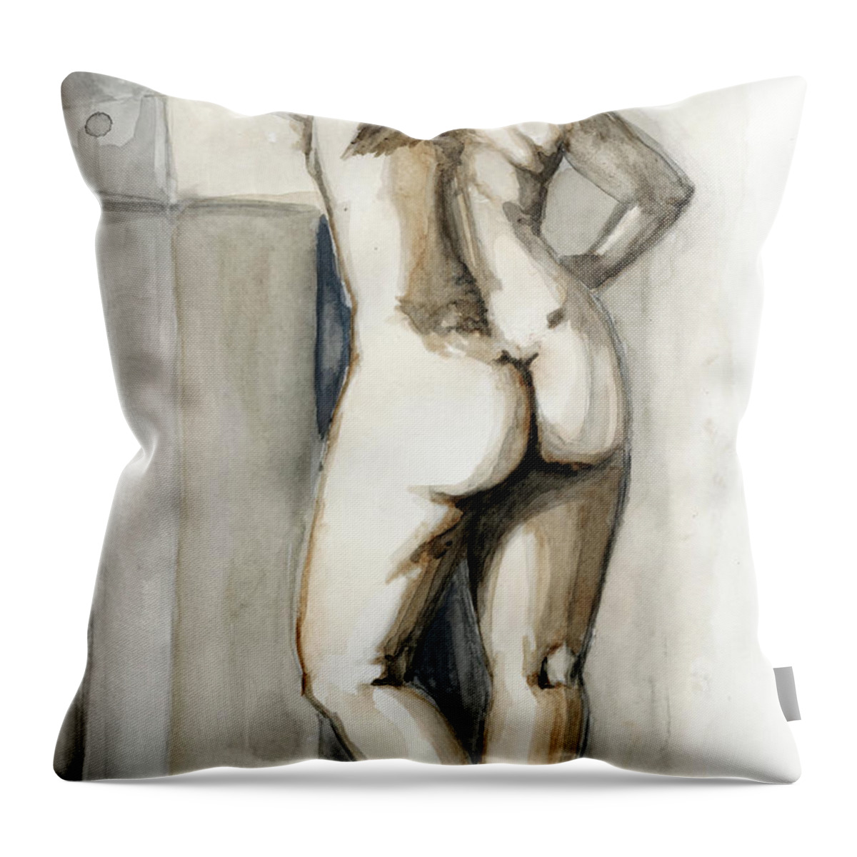 Nudel Throw Pillow featuring the painting Live Nude Female by Alban Dizdari