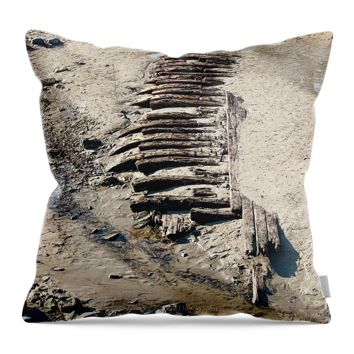  Throw Pillow featuring the photograph Lizzie Carr, shipwreck remnants by John Gisis