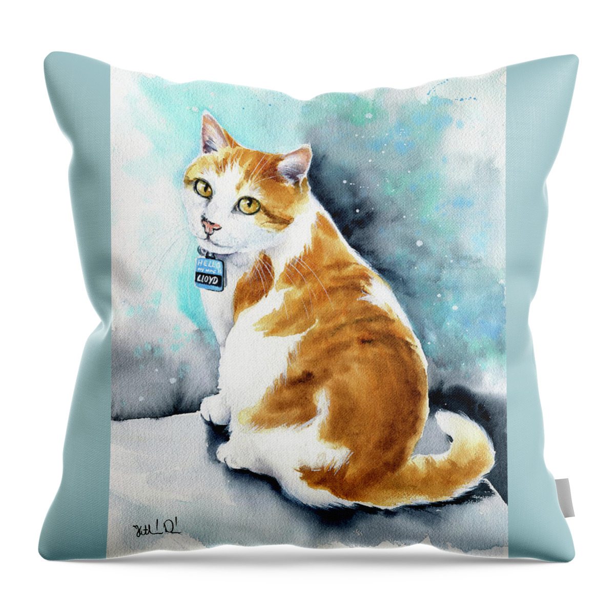 Cats Throw Pillow featuring the painting Lloyd The Cat by Dora Hathazi Mendes