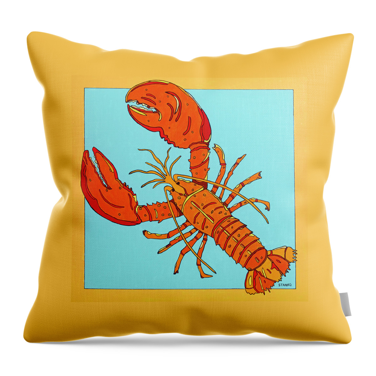 Lobster Seafood Throw Pillow featuring the painting Lobster by Mike Stanko