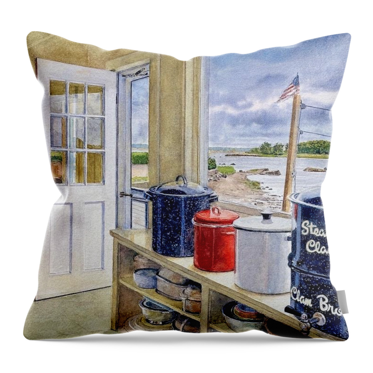  Throw Pillow featuring the painting Lobster Pots by Tyler Ryder