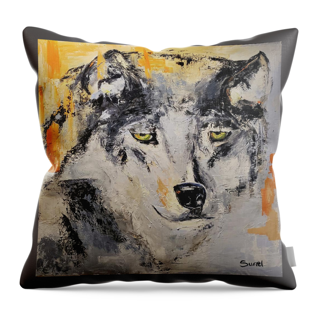 Male Throw Pillow featuring the painting Lone Wolf by Sunel De Lange