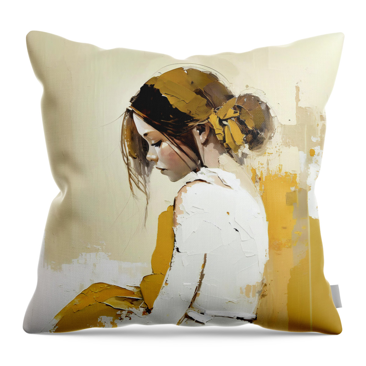 Portrait Throw Pillow featuring the painting Lonely Girl by Jacky Gerritsen