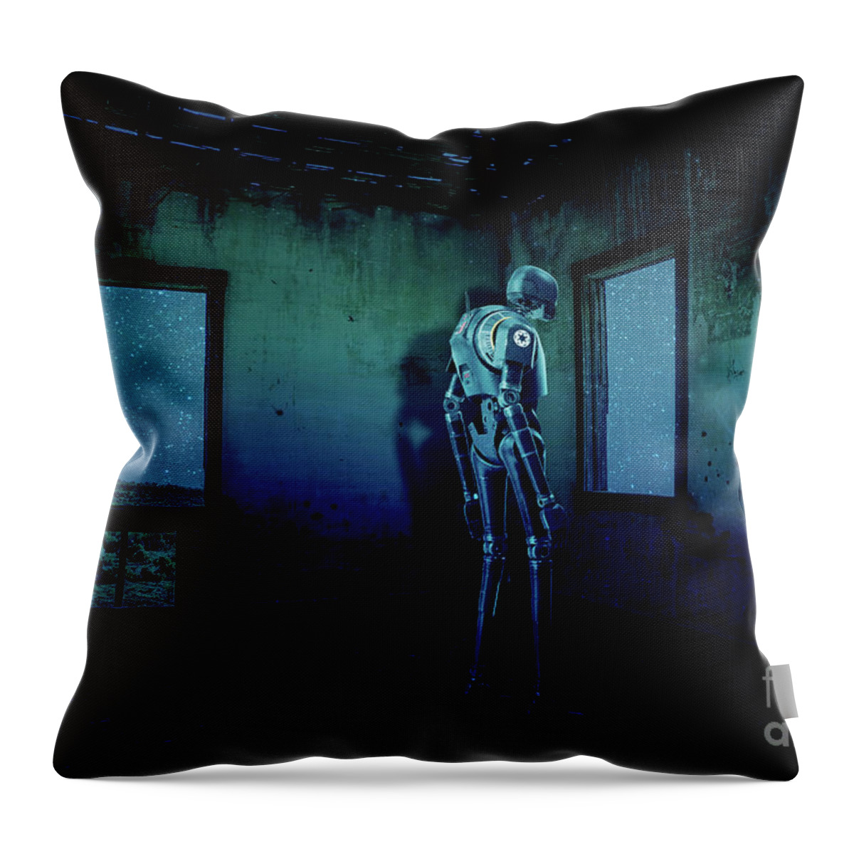Sci-fi Throw Pillow featuring the digital art Lonely Robot 2 by Edward Fielding
