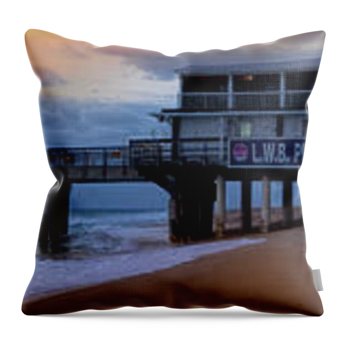 Panorama Throw Pillow featuring the photograph Long Fishing Pier at Dawn by Debra and Dave Vanderlaan