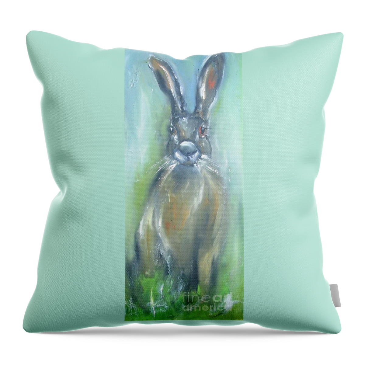 Hare Art Throw Pillow featuring the painting Long hare by Mary Cahalan Lee - aka PIXI
