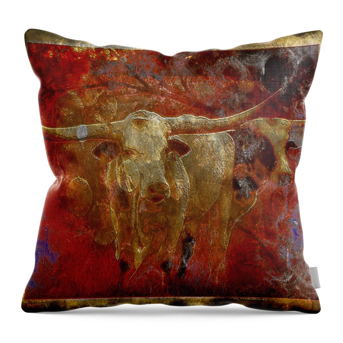 Cow Throw Pillow featuring the photograph Longhorn in Color by Pam Rendall