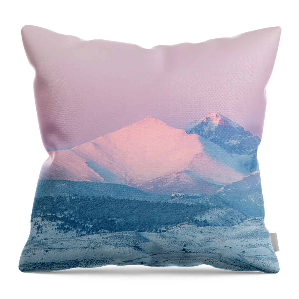 Winter Throw Pillow featuring the photograph Longs Peak Alpenglow in Winter by Aaron Spong