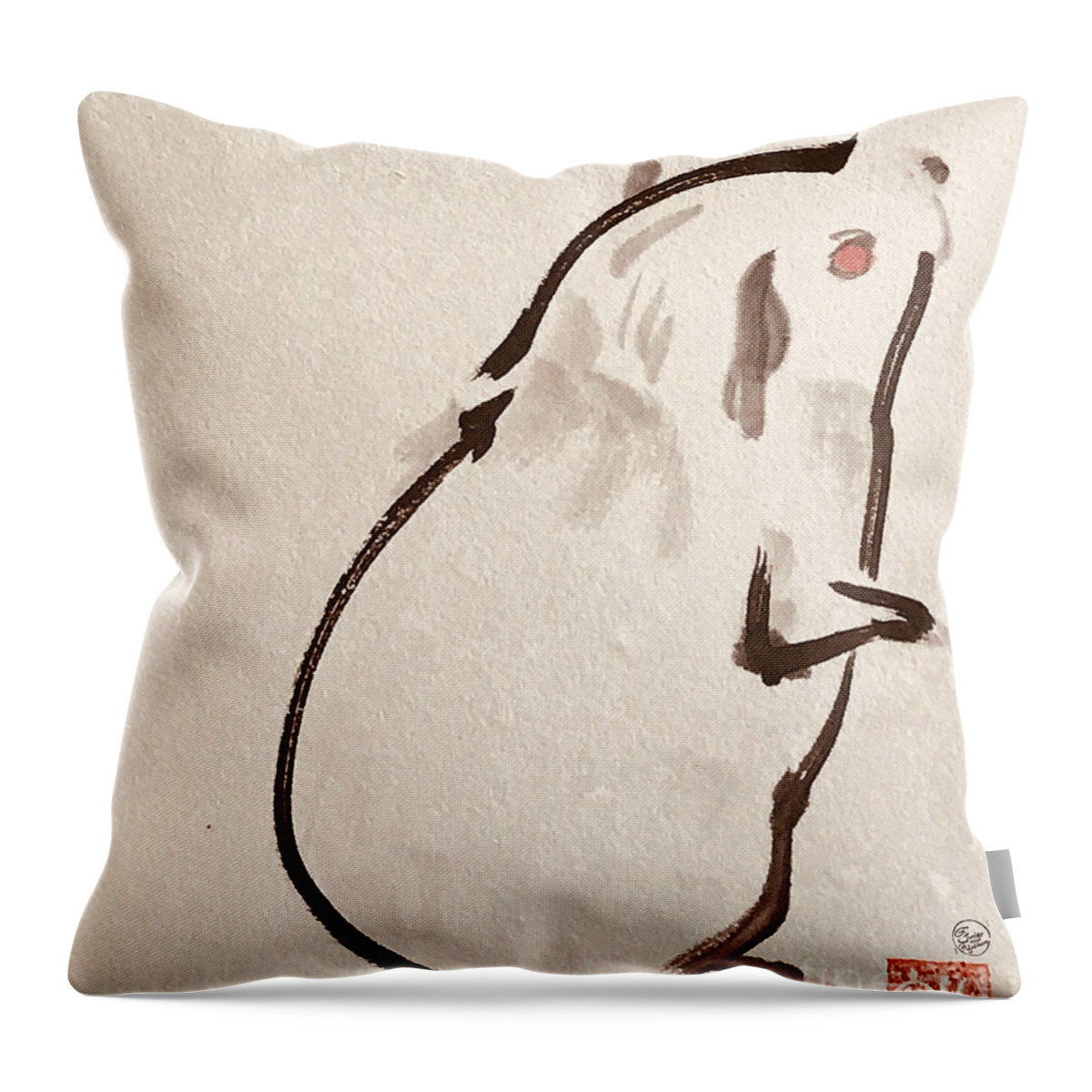 Japanese Throw Pillow featuring the painting Looking for the Friend by Fumiyo Yoshikawa