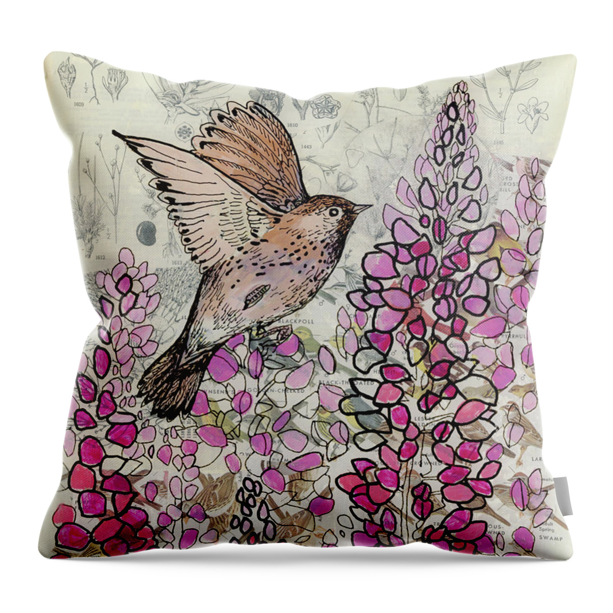 Bird Throw Pillow featuring the mixed media Looking for the Magic by Jennifer Lommers