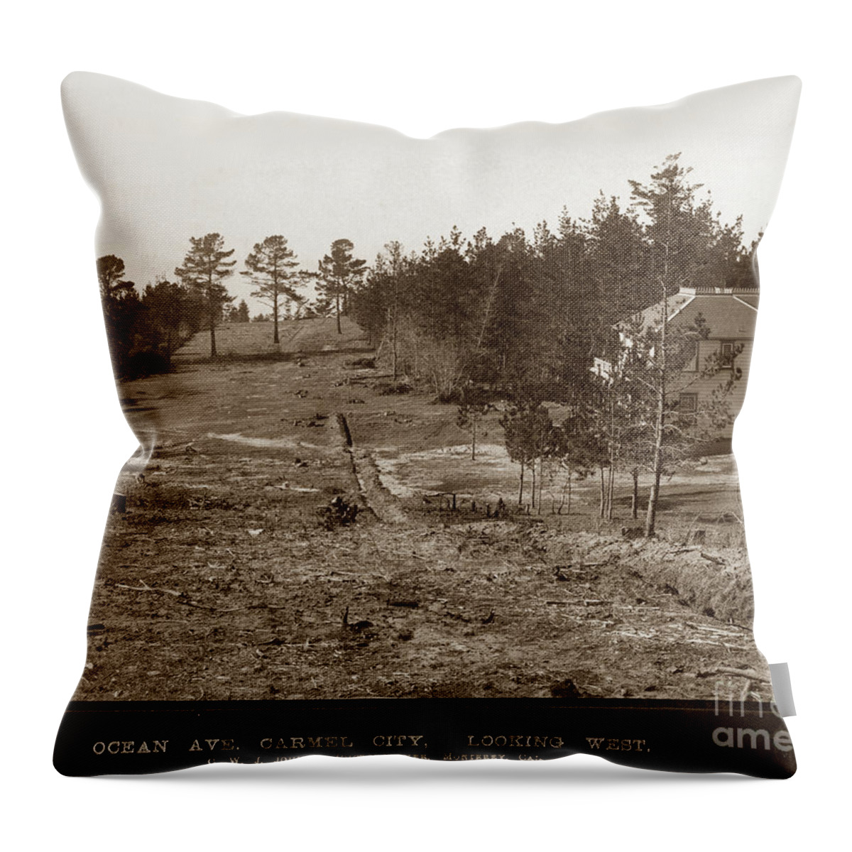 Hotel Carmelo Throw Pillow featuring the photograph Looking west at the Hotel Carmelo at the northwest corner of Junipro 1888 by Monterey County Historical Society