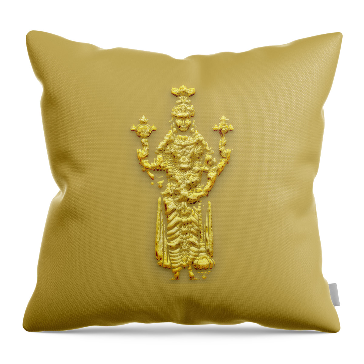3d Throw Pillow featuring the painting lord vishnu Hindu god golden art by Kartick Dutta