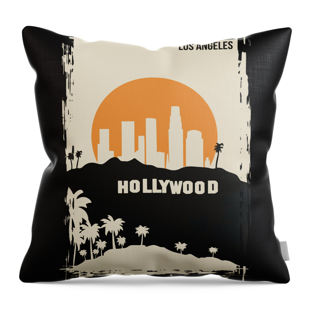 California Throw Pillow featuring the digital art Los Angeles Hollywood Minimal Travel Poster by Lotus Leafal