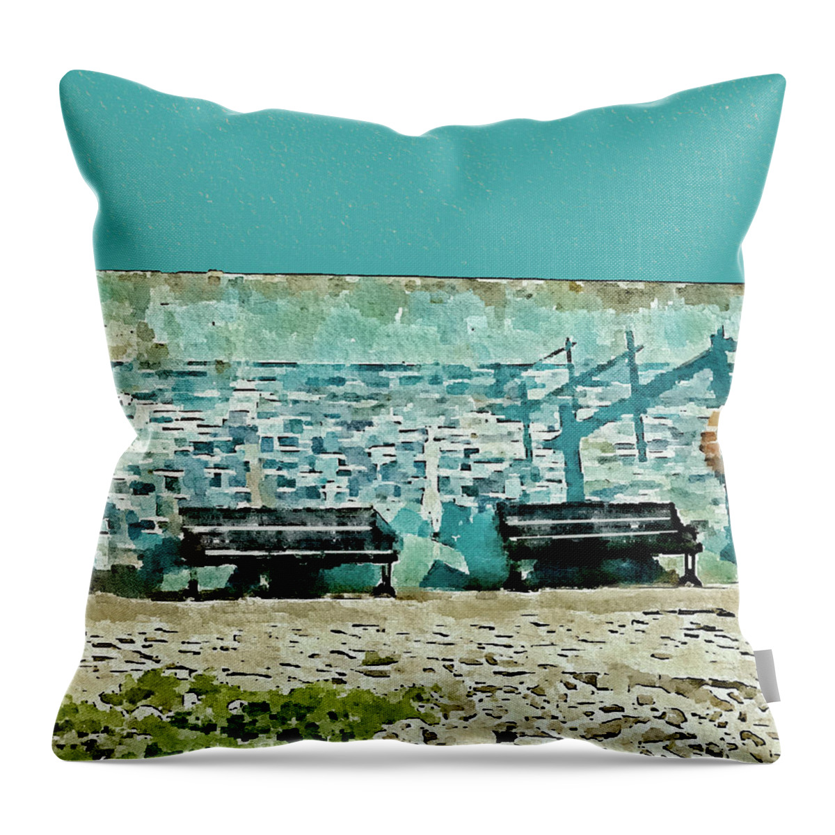 Lossiemouth Throw Pillow featuring the digital art Lossiemouth Blue Wall by John Mckenzie