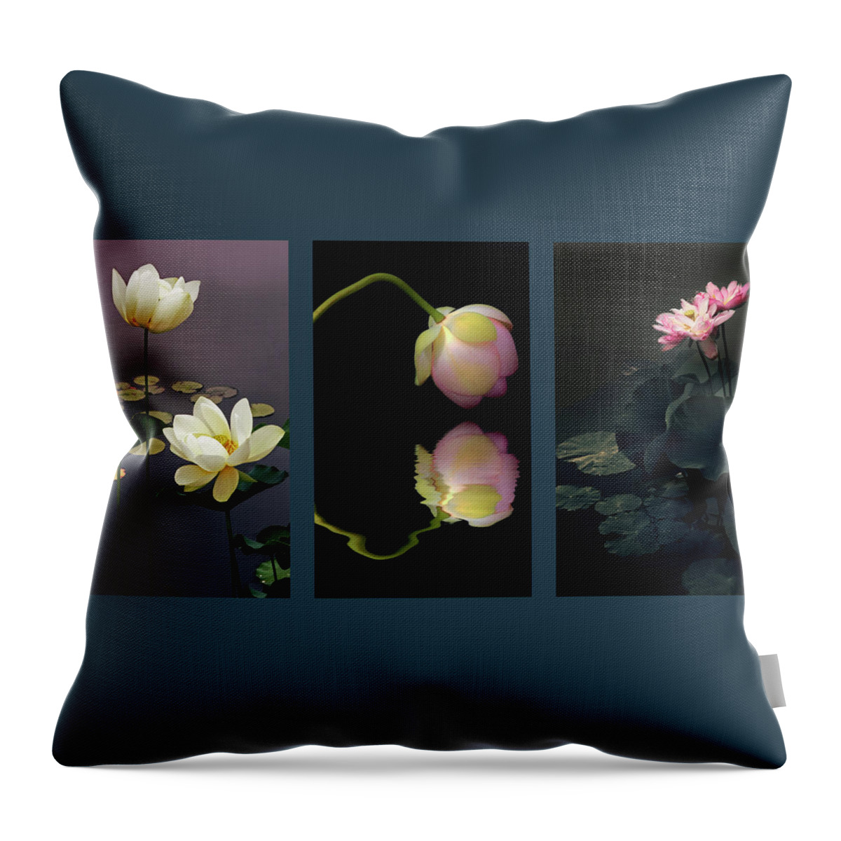 Lily Pad. Pond Throw Pillow featuring the photograph Lotus Blossom Triptych by Jessica Jenney