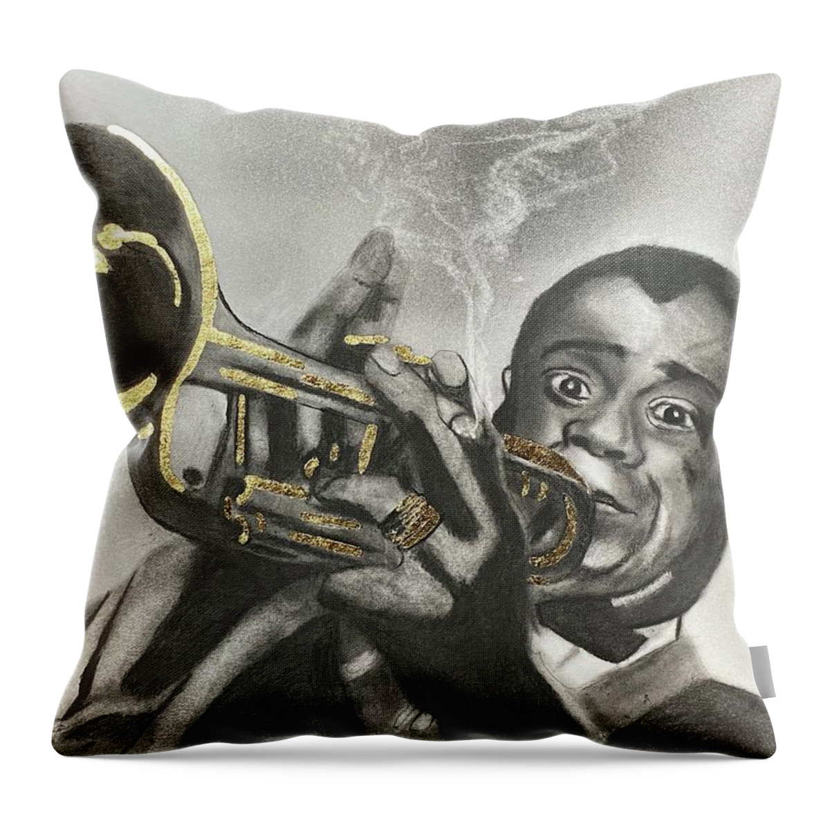 Louis Armstrong Throw Pillow featuring the drawing Louis Armstrong by Nadija Armusik