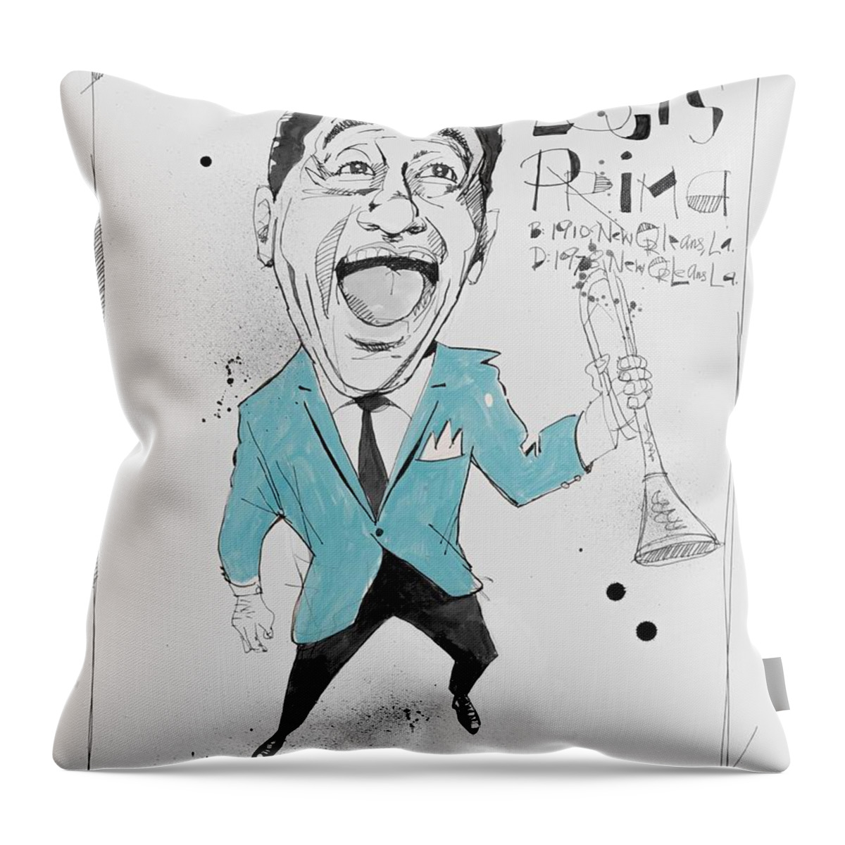  Throw Pillow featuring the drawing Louis Prima by Phil Mckenney