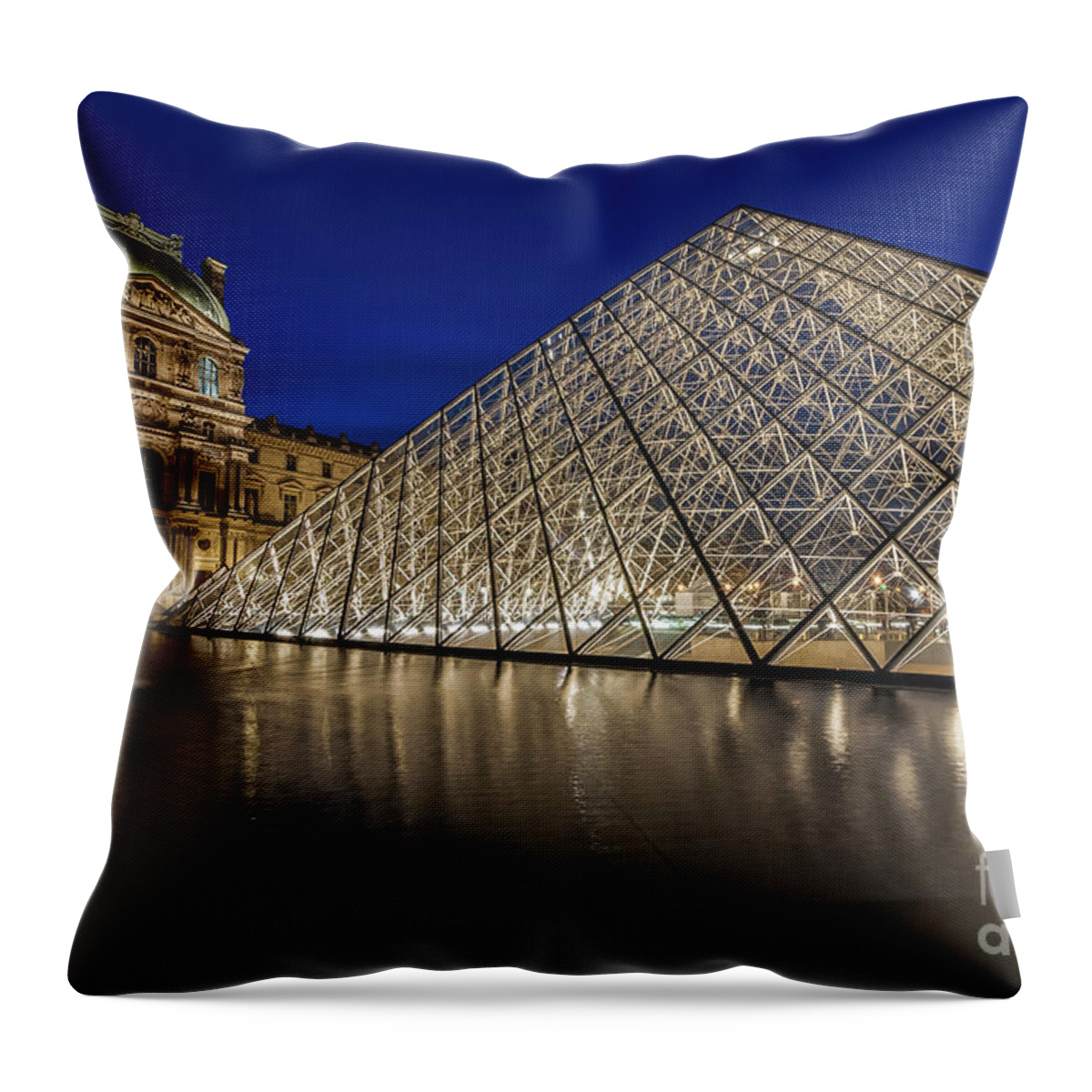 Louvre Throw Pillow featuring the photograph Louvre Lighted by Daniel M Walsh