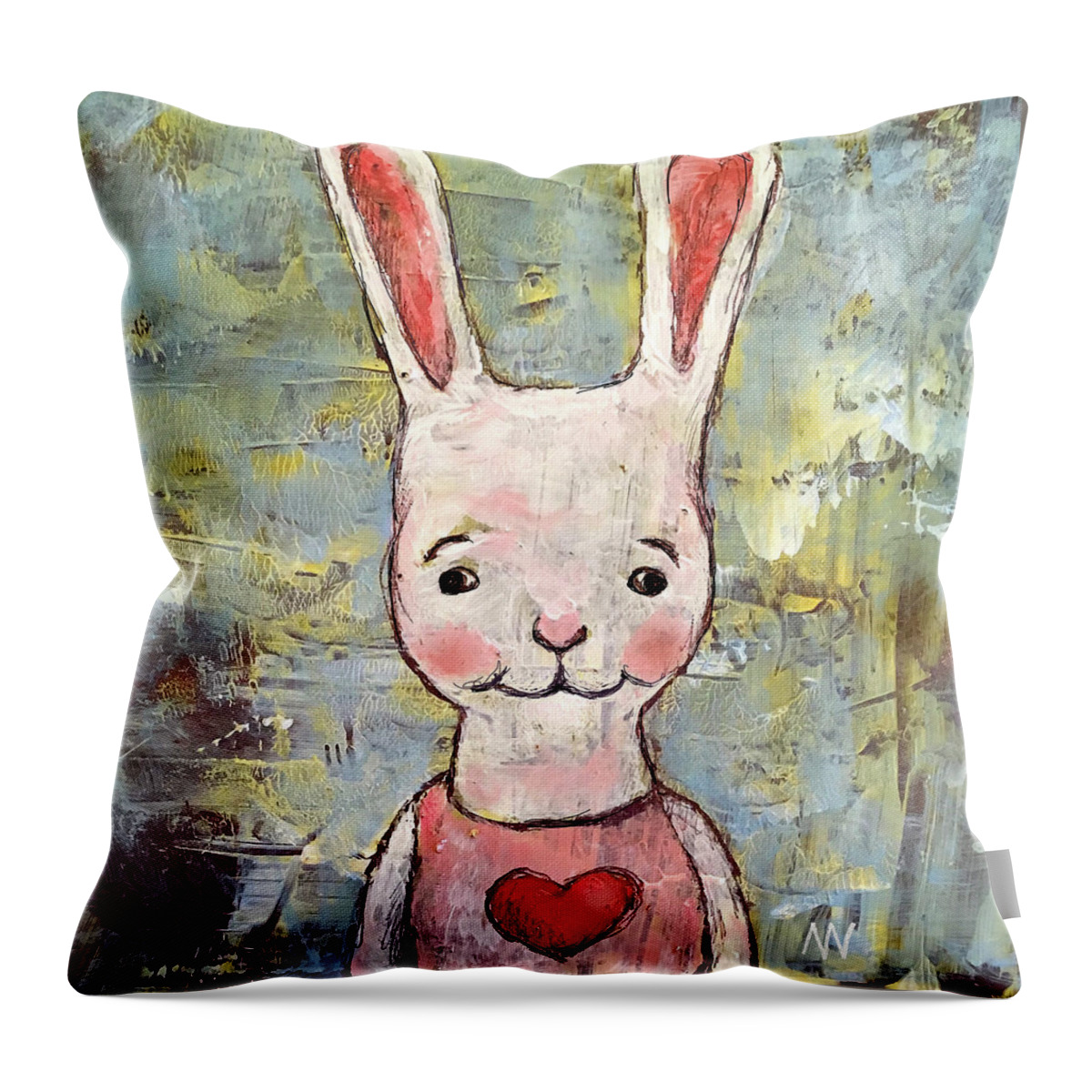 Bunny Throw Pillow featuring the mixed media Love Bunny by AnneMarie Welsh