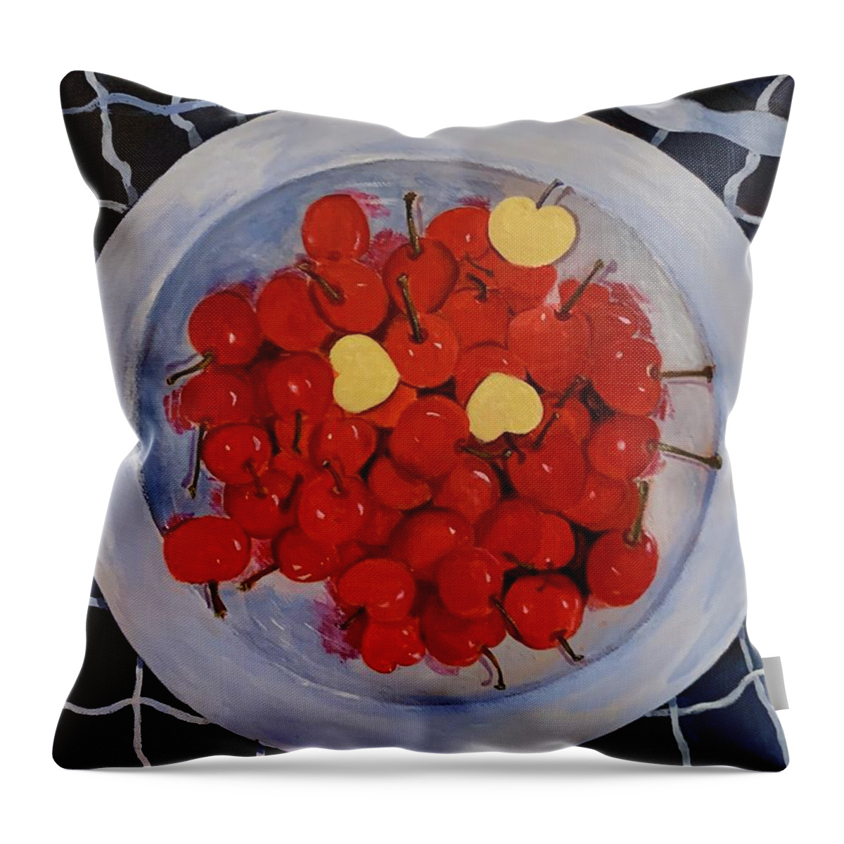 Cherries Throw Pillow featuring the painting Love Cherries by Jane Ricker