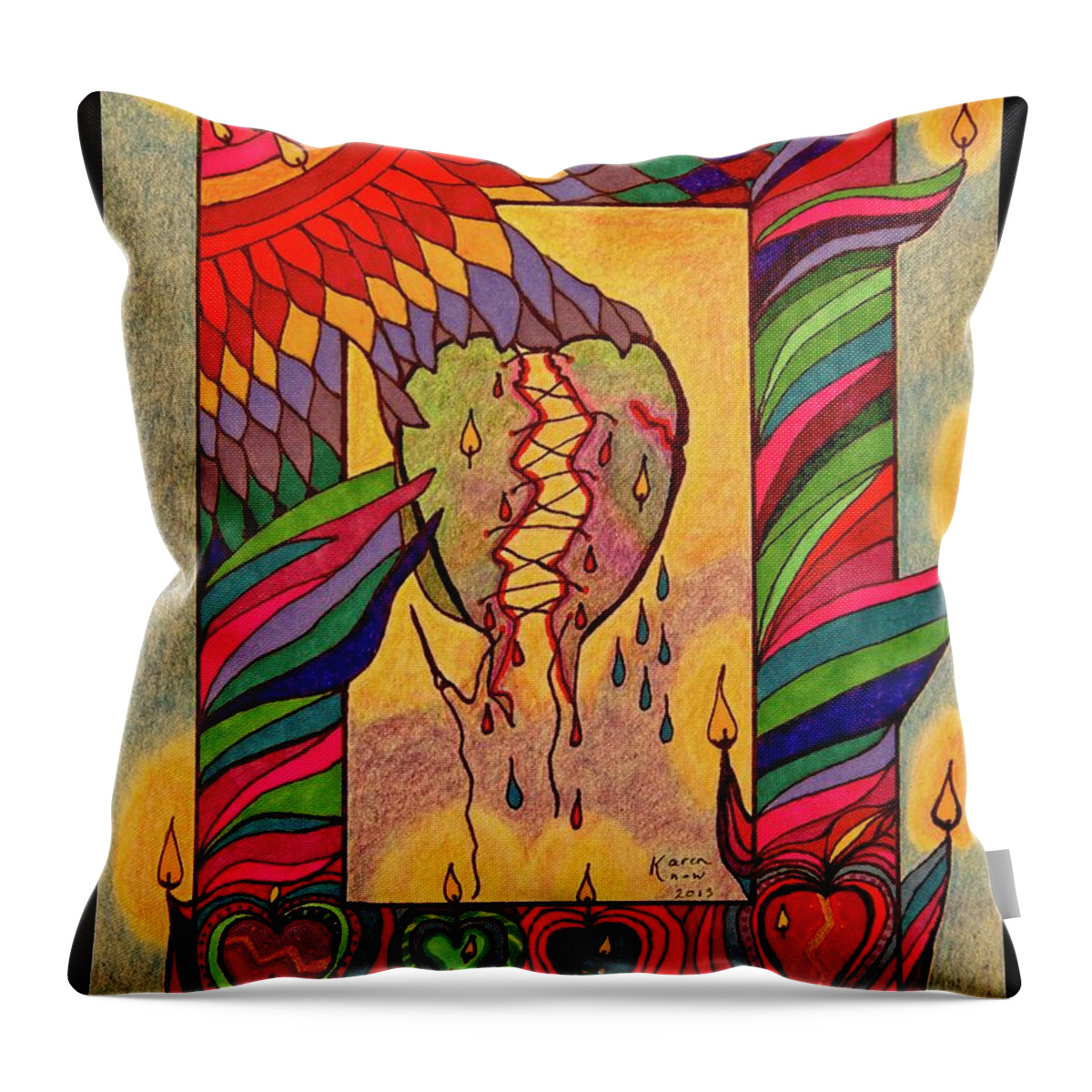 Love Throw Pillow featuring the drawing Love Heals by Karen Nice-Webb