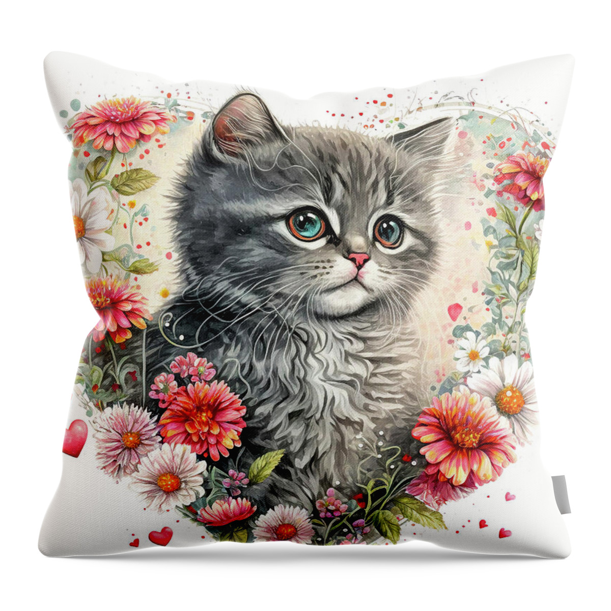 Gray Kitten Throw Pillow featuring the painting Love Kitten by Tina LeCour