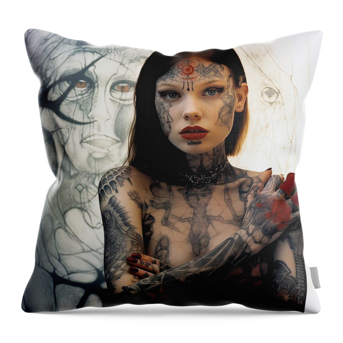 Tattoo Throw Pillow featuring the photograph Love my Tattoos by My Head Cinema