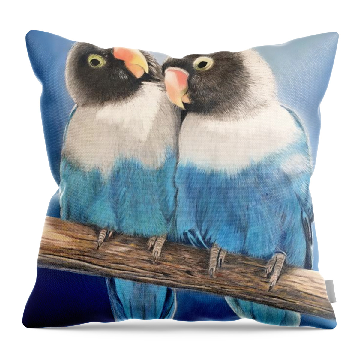 Birds Throw Pillow featuring the pastel Lovebirds by Marlene Little
