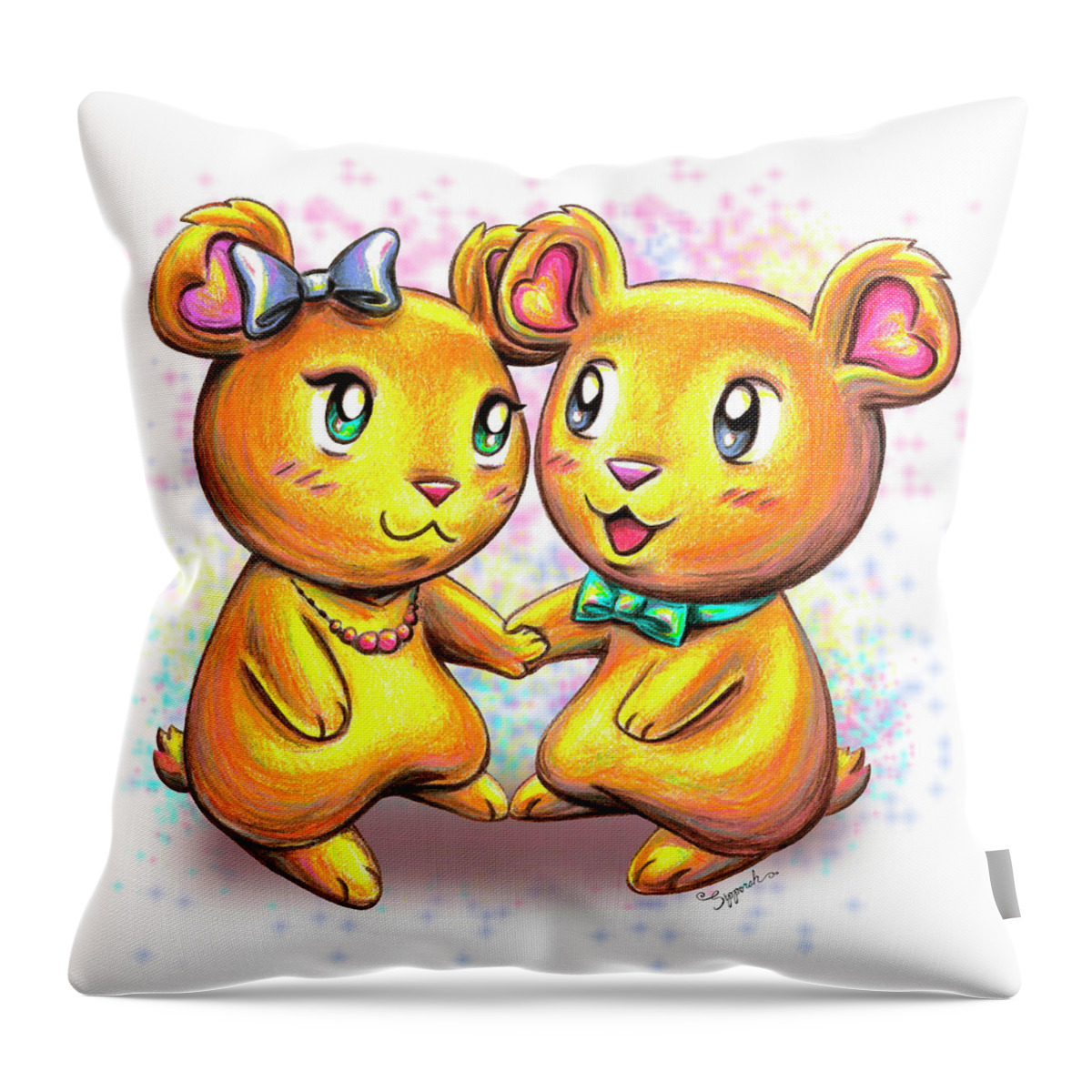Bear Throw Pillow featuring the drawing Lovely Couple by Sipporah Art and Illustration