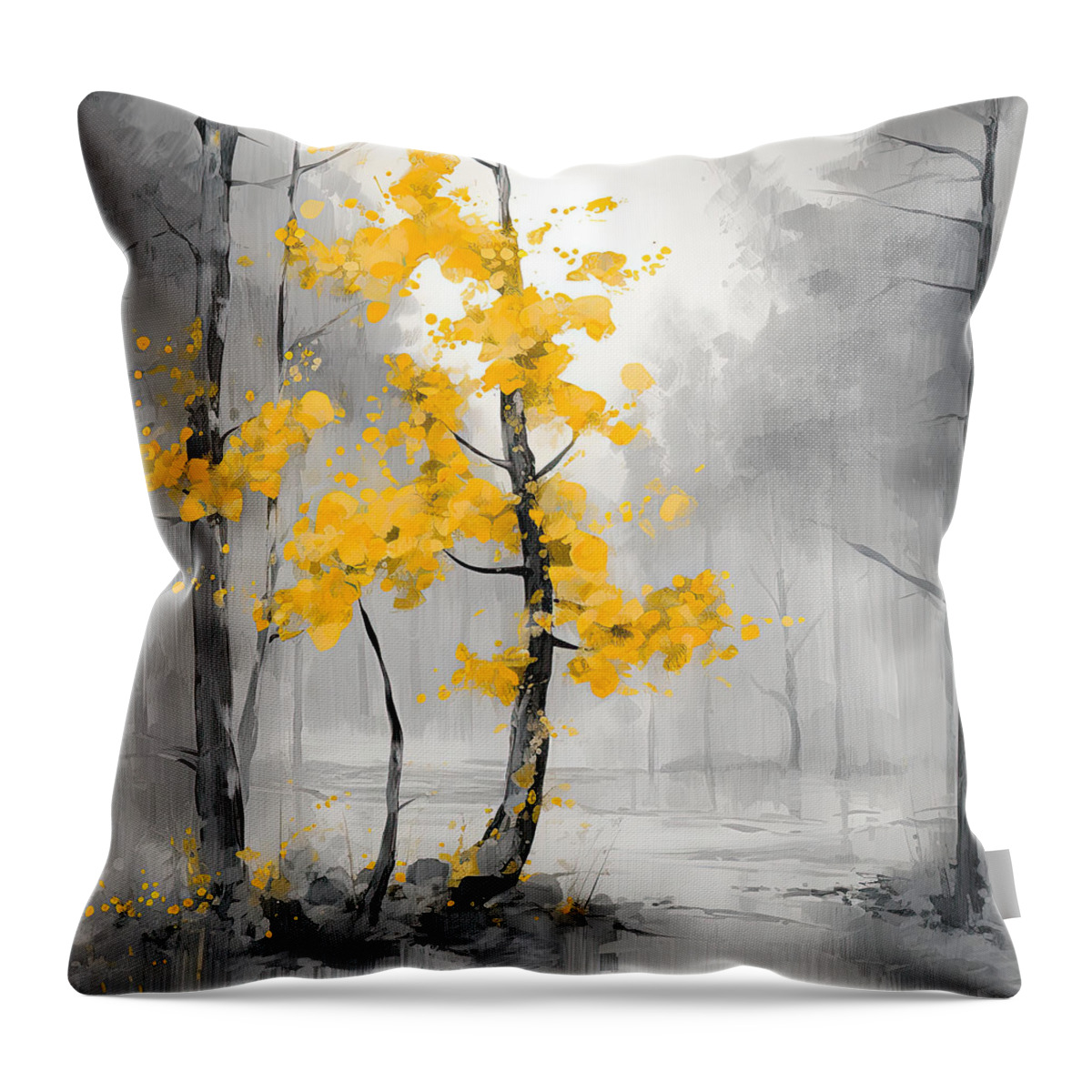 Yellow Throw Pillow featuring the painting Lovely Sunny Autumn Day by Lourry Legarde