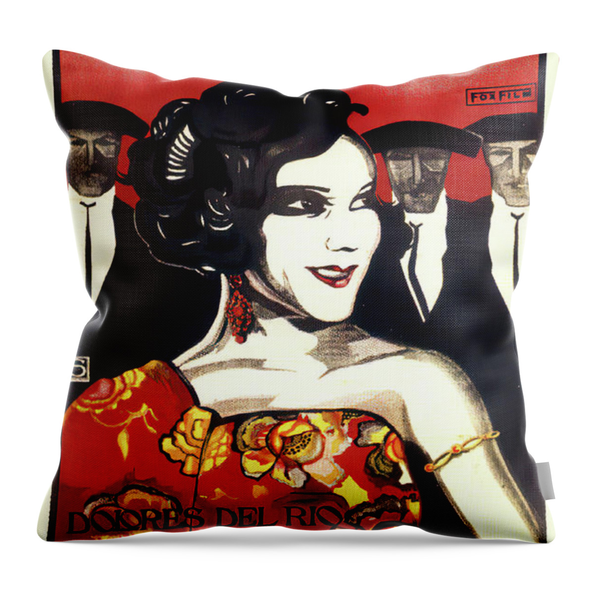 Synopsis Throw Pillow featuring the mixed media ''Loves of Carmen'', 1927 - art by Dolly Rudeman by Movie World Posters