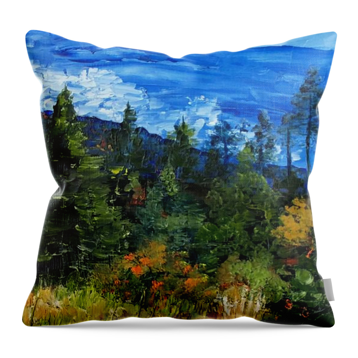 Clouds Throw Pillow featuring the painting Low Hanging Clouds by Joanne Stowell