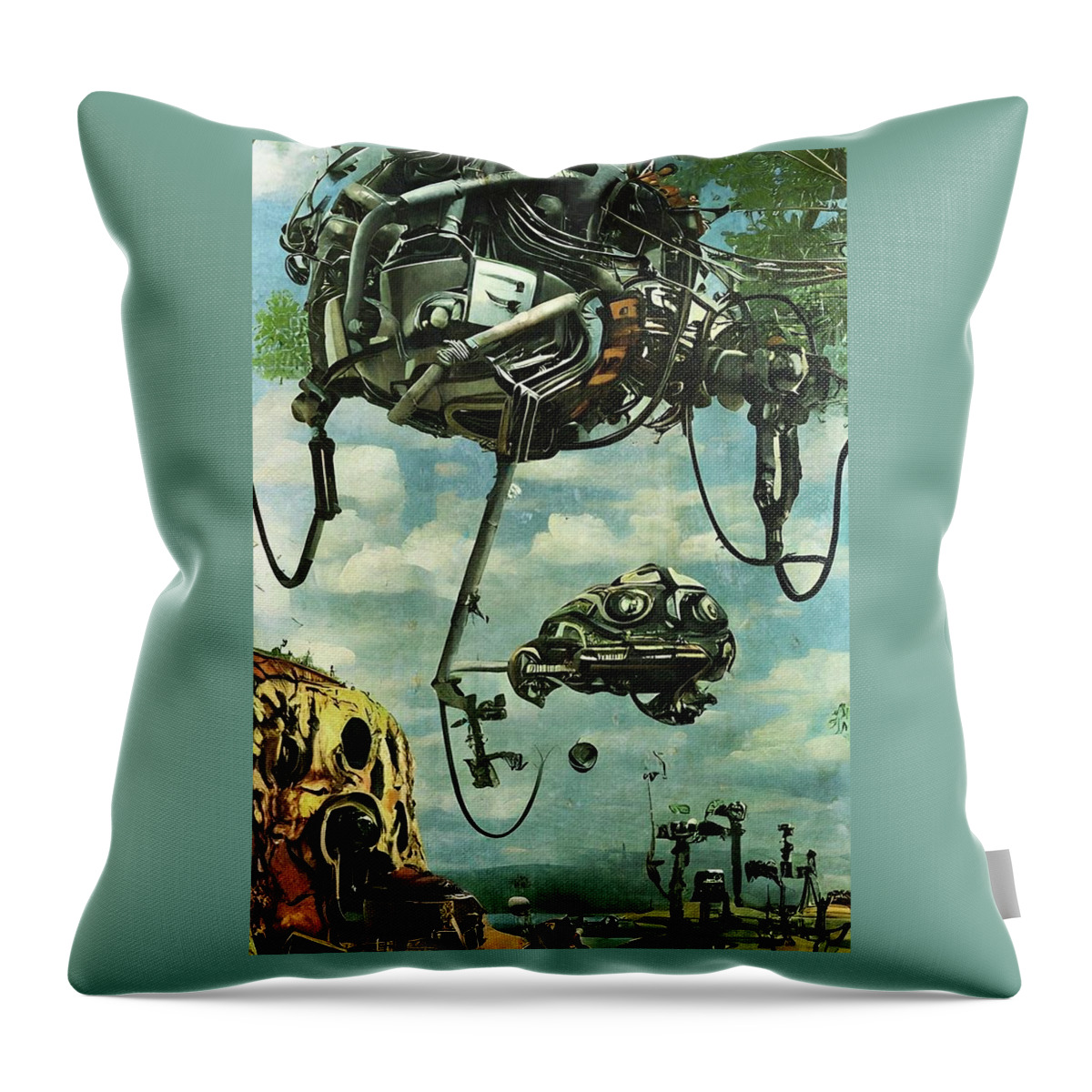 Robots Throw Pillow featuring the digital art Low On Fuel by Ally White