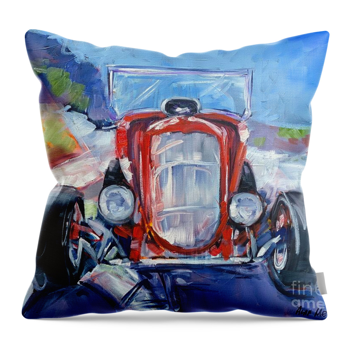 Hot Rod Throw Pillow featuring the painting Low Rider by Alan Metzger