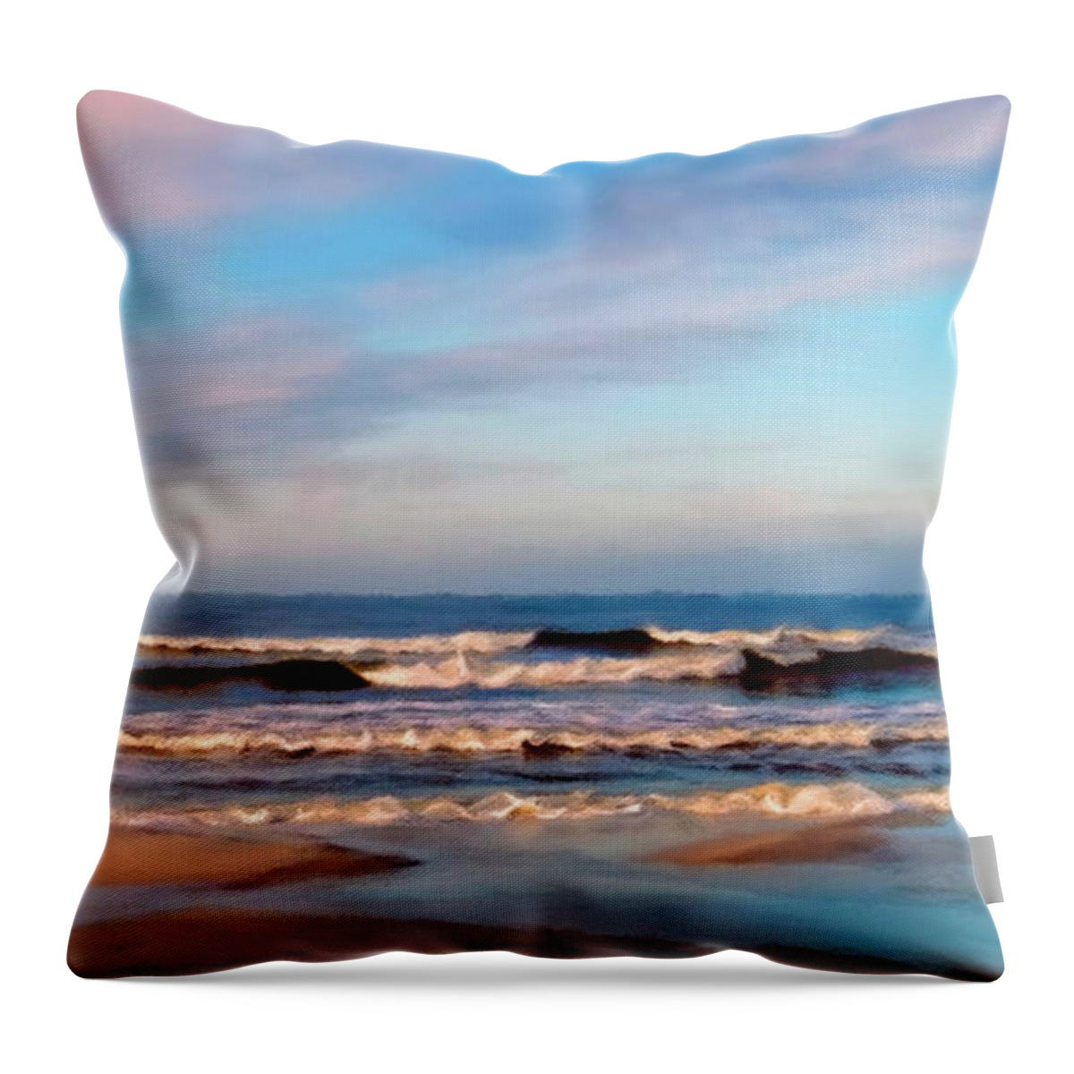 Ocean Throw Pillow featuring the painting Low Waves At Sunrise by Jai Johnson