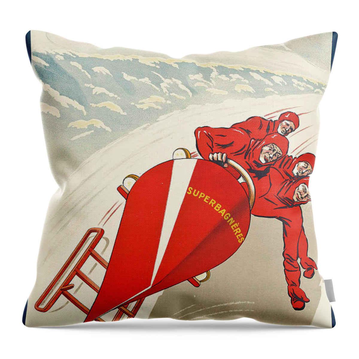 Bobsled Throw Pillow featuring the painting Luchon Superbagnres, 1922 by L de Neurac
